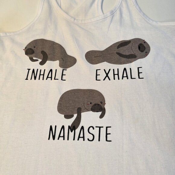 Save The Chubby Mermaids Juniors Tank Top Size L Manatee Florida Namaste White - Picture 4 of 8